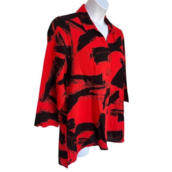 Ali Miles Red and Black Artsy Abstract Print Button Down Lagenlook Shirt size L - Picture 6 of 12